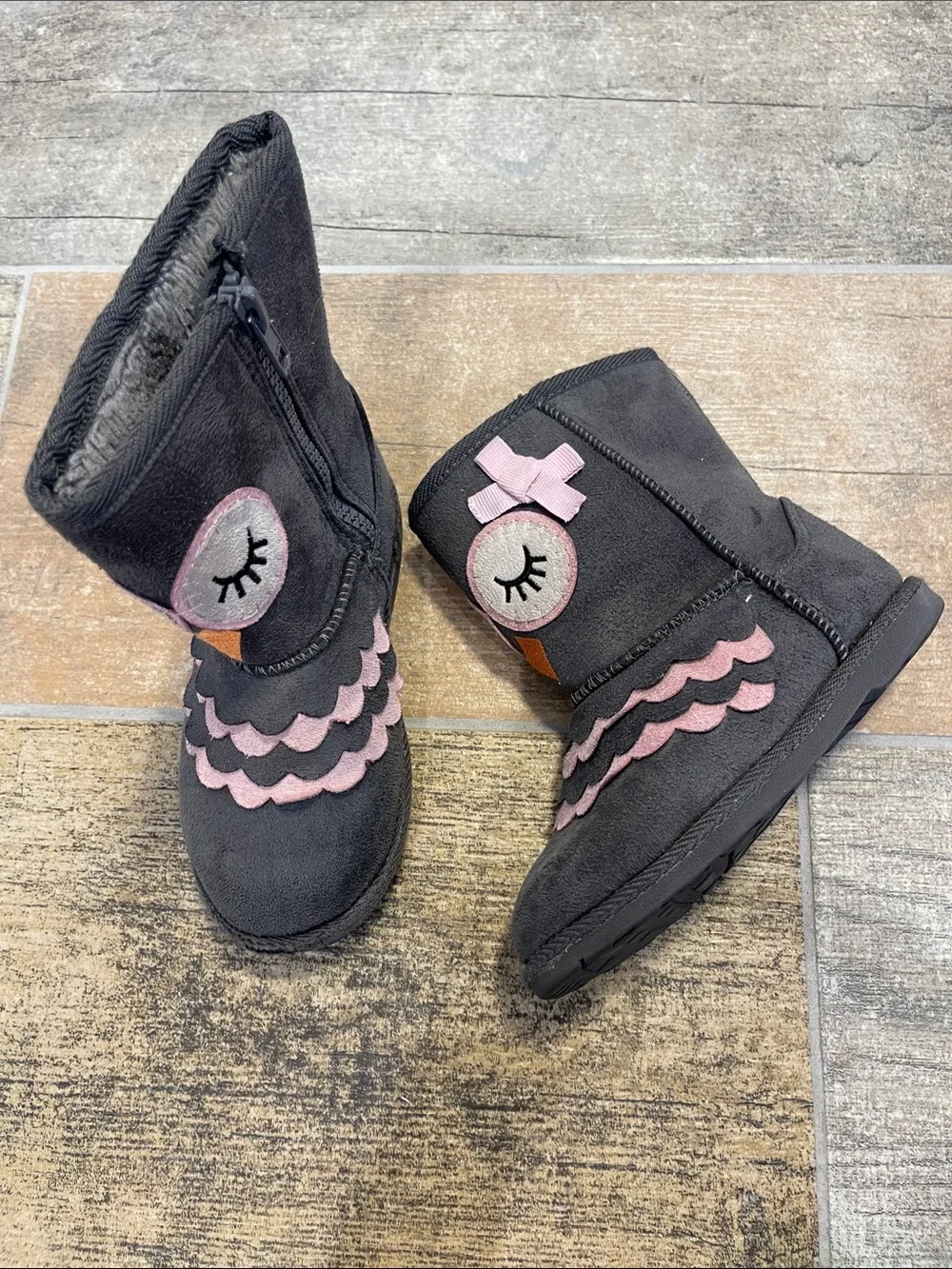 Harper Canyon Toddler Girls Gray Owl Boots Size 10